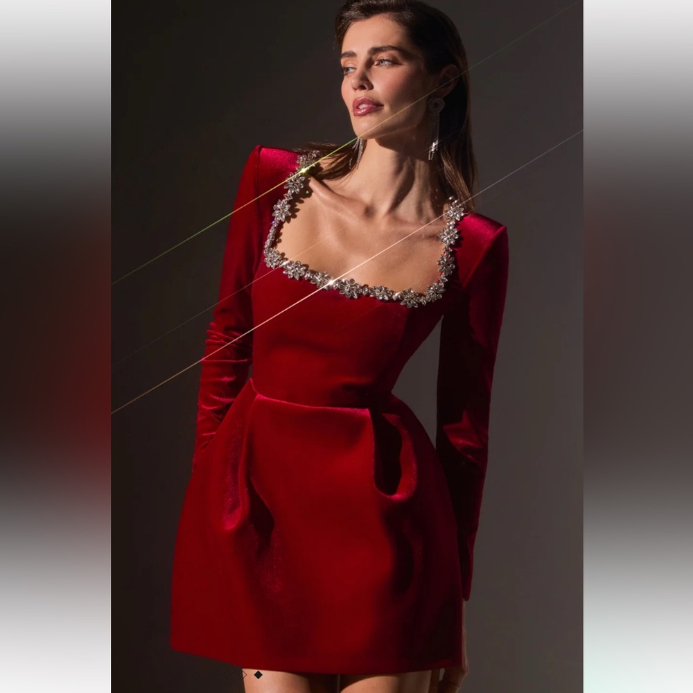 NADINE MERABI Scarlet Embellished Mini Dress